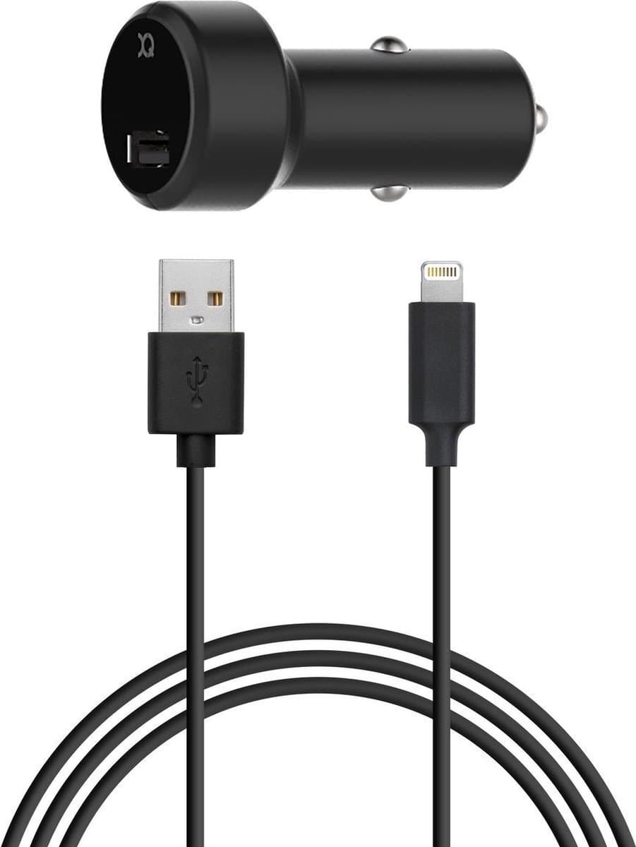 Xqisit Car Charger autolader lightning kabel - Zwart