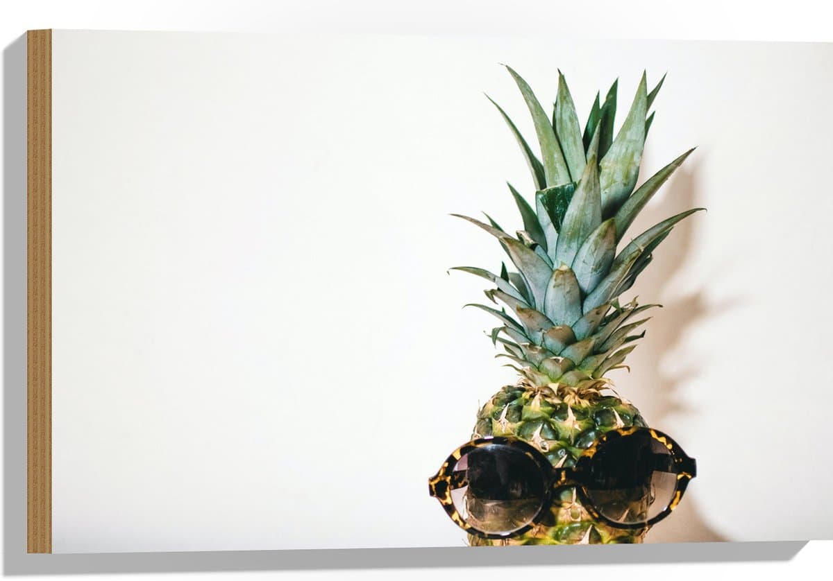 Hout - Ananas met Zonnebril op - 60x40 cm - 9 mm dik - Foto op Hout (Met Ophangsysteem)