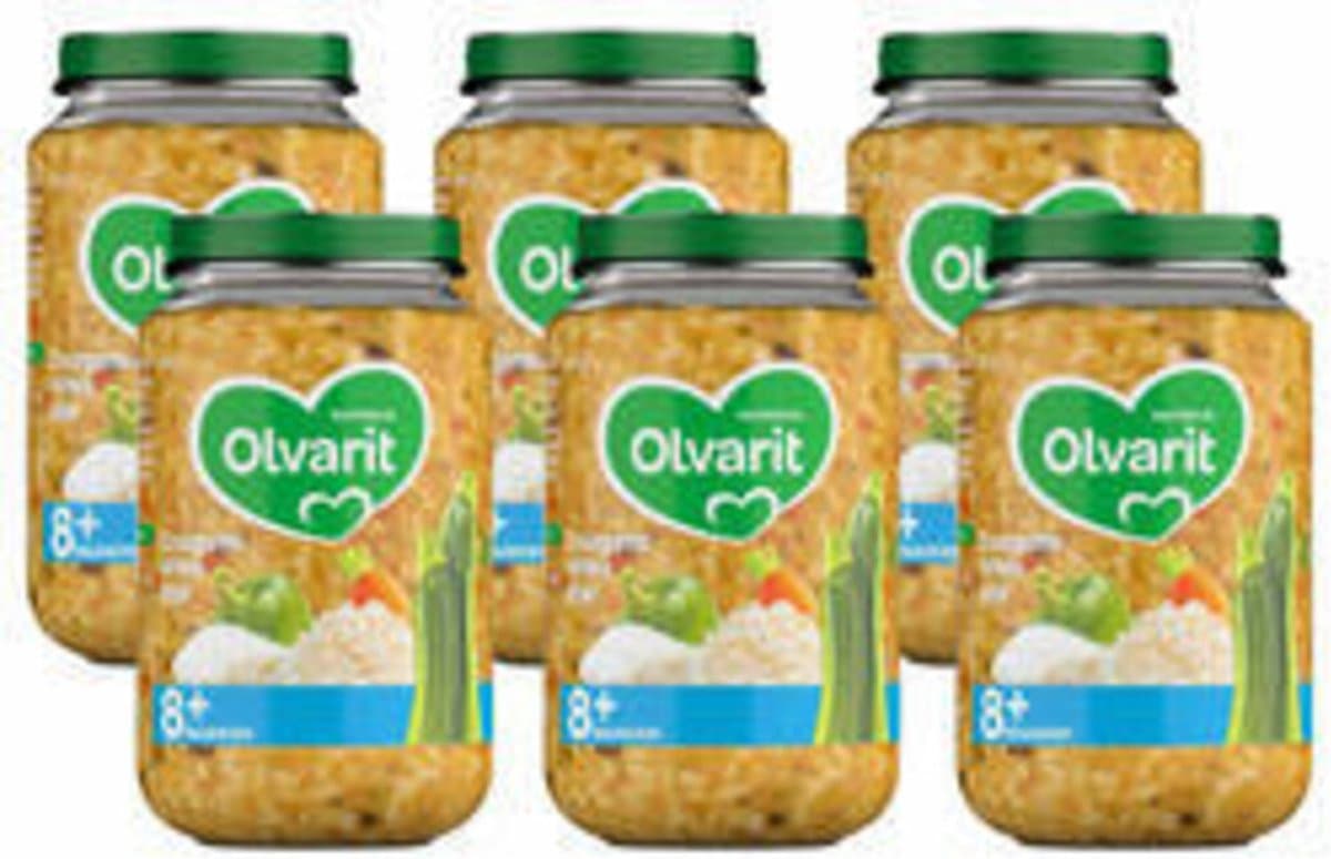 Olvarit Maaltijd 8+m Courgette, Witvis & Rijst - 6 x 200 gr - Voordeelverpakking