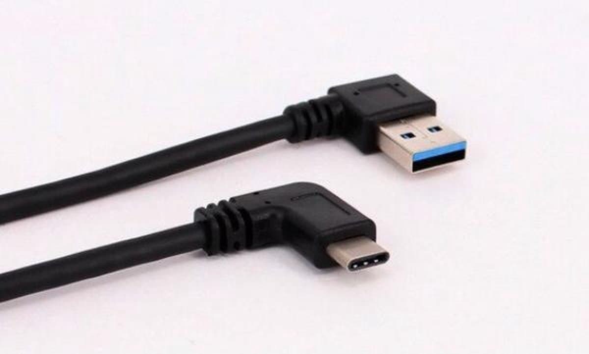 USB-C haaks (links/rechts) naar USB-A haaks (links) kabel - USB3.0 - tot 0,9A / zwart - 0,25 meter