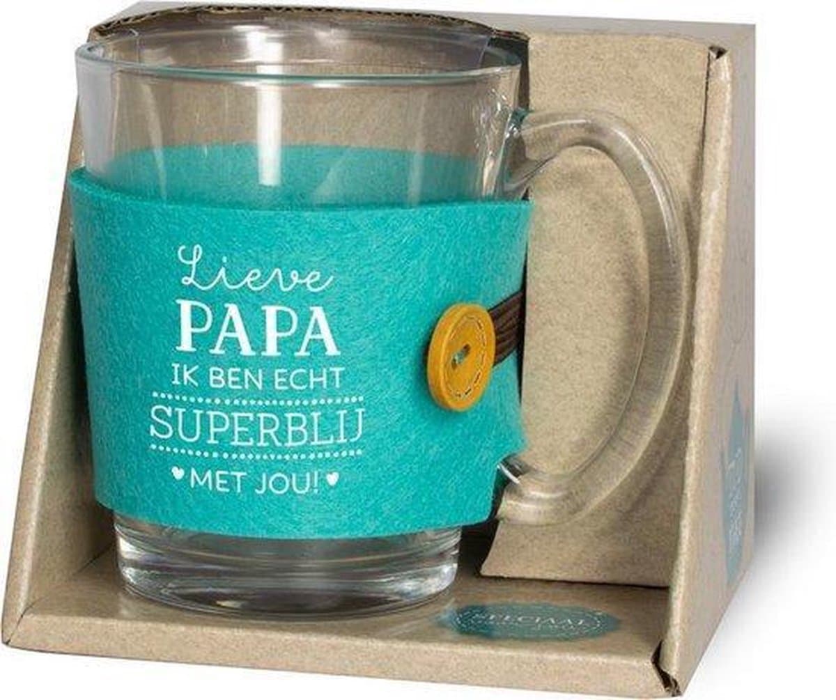 Vaderdag - Theeglas - Papa - Verpakte Italiaanse bonbons - Zijden lint "Speciaal voor jou" - Cadeauverpakking