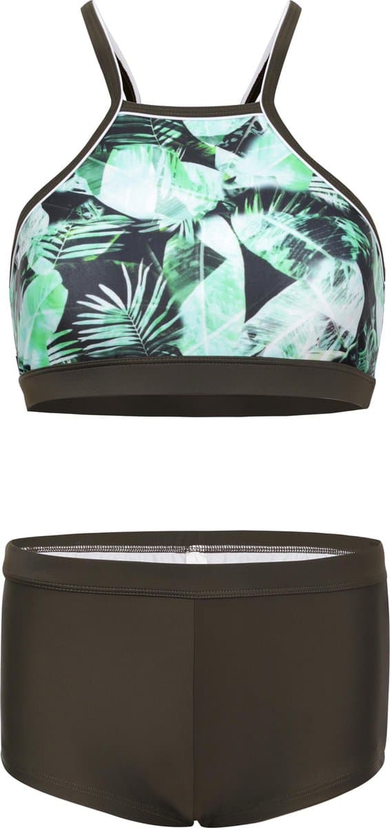Bikini hipster broekje en crop top met racerback - Palm leaf 128-134