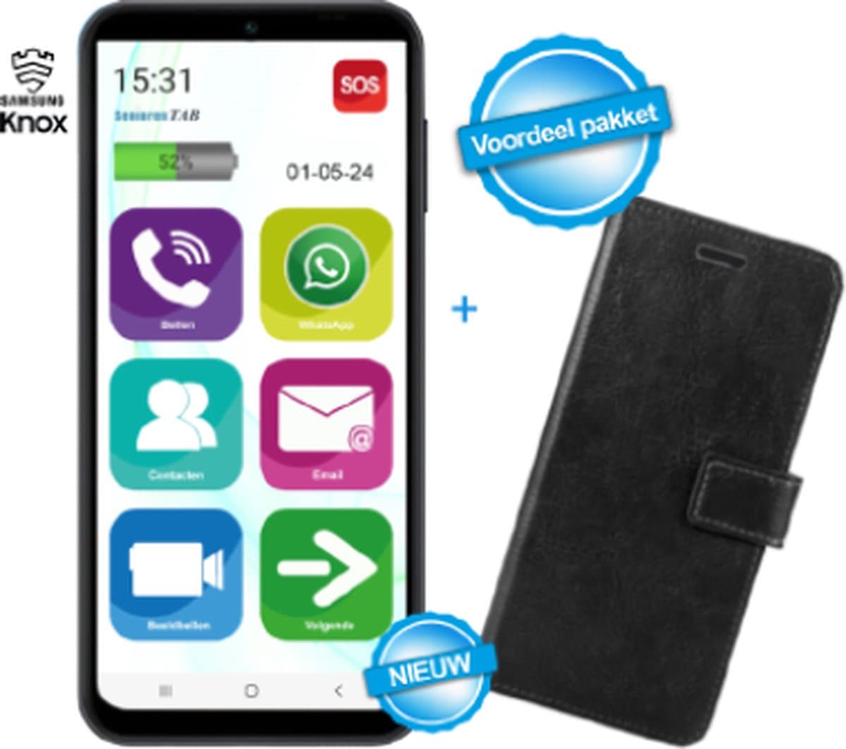 Senioren smartphone met grote knoppen - WhatsApp - simlockvrij - Op basis van Samsung - Senioren Mobiele Telefoon - 128GB - 6.7 inch Scherm - Inclusief beschermhoes