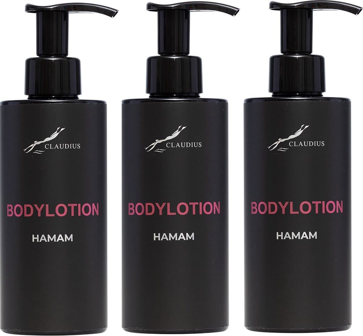 Bodylotion Hamam 300 ml - met pomp - zwarte fles - set van 3 stuks - Voordeelverpakking