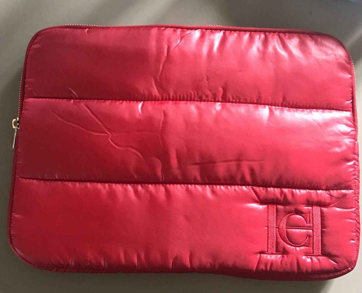 CAROLINA HERRERA CH Logo RED Puffy Quilted Clutch Purse Laptop Bag 24x34 cm Good Girl