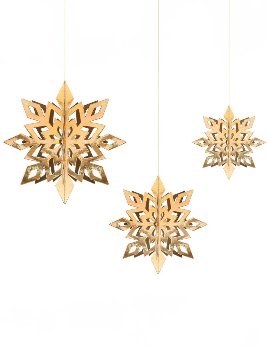 PARTYDECO - 6 sneeuwvlokken ophangingen goud 15, 20 en 25 cm