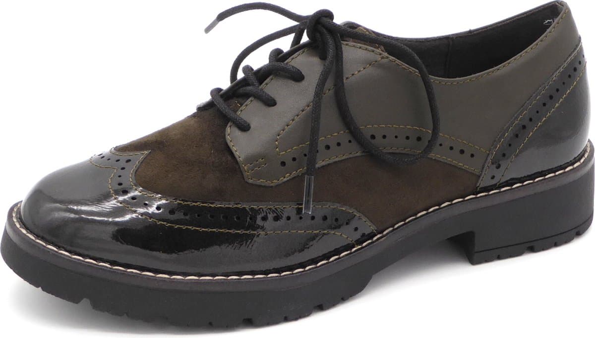 Jana Dames Veterschoen - 23770-722 Olijfgroen - Wijdte H - Maat 37