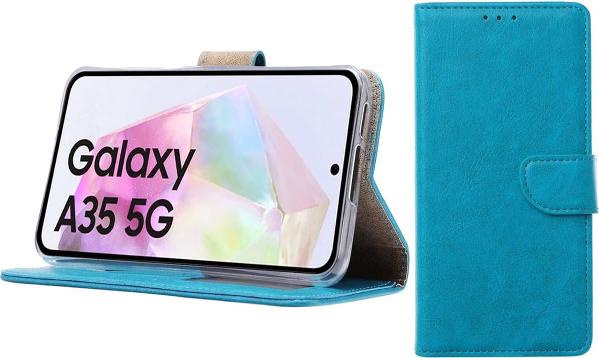 Bixb Hoesje Geschikt voor Samsung Galaxy A35 – portemonnee bookcase met pasjeshouder - Blauw