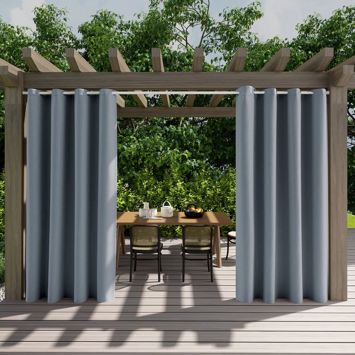 Qelus 1 Stuk Premium Buitengordijn Waterdicht - Slijtvast Outdoor Gordijn - Weerbestendig & Kreukvrij Balkongordijn - Rideau Extérieur - 132x274cm - Grijsblauw