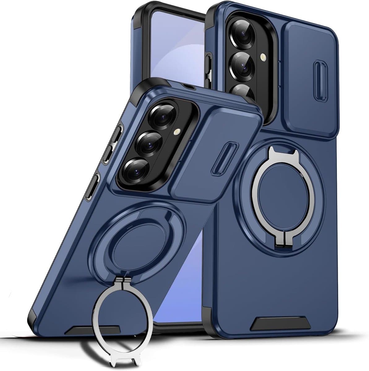 Zandarix Geschikt voor Samsung Galaxy S26 Plus - Geschikt voor Mag - 360 Graden - Schuif Camerabescherming - Military - Back Cover Hoesje - Blauw