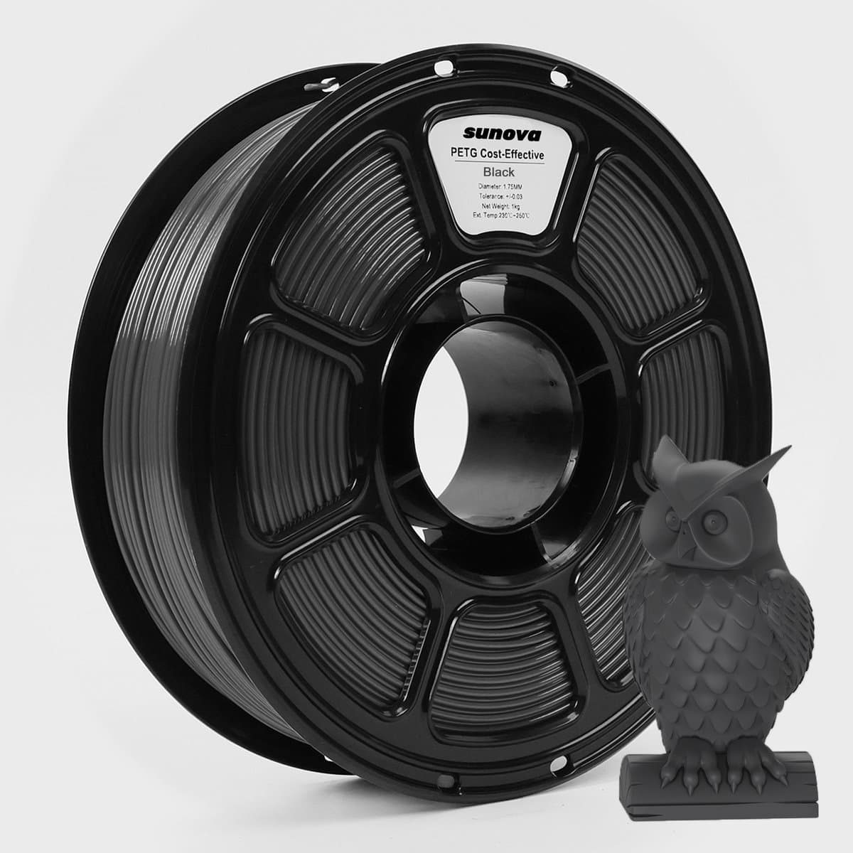 Sunova PLA 3D Printer Filament – 1KG – 1.75 mm – ±0.02mm Precisie – Sterke Laaghechting – Milieuvriendelijke – Zwart