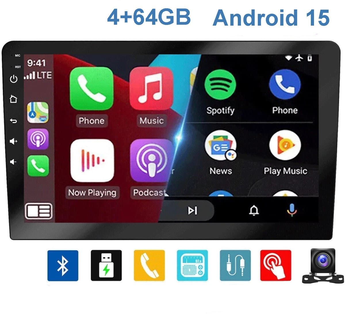 ESSGOO Autoradio 2Din Universeel - Draadloos Apple CarPlay en Android Auto - 10 Inch Touchscreen - 4 + 64GB - GPS Navigatiesysteem - Bluetooth, USB, WIFI & MP5 - Achteruitrijcamera