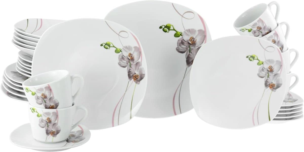 DYNA® Serviesset 30 Delig - 6 Persoons - Compleet Servies - Wit - ‎36cm x 34cm x 30cm