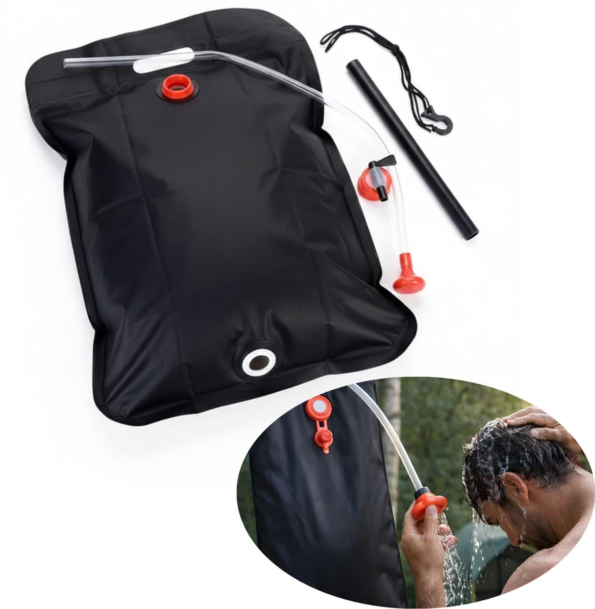 Lomera Campingdouche - Draagbare Campingdouche - Buitendouche - Outdoor Douche - Zonnedouche - Solar Douche - Douchezak - Douchezak Camping - Waterzak Douche - Camping Douchezak - Opvouwbare Campingdouche - Campingdouche Zak - Campingdouche Zwart