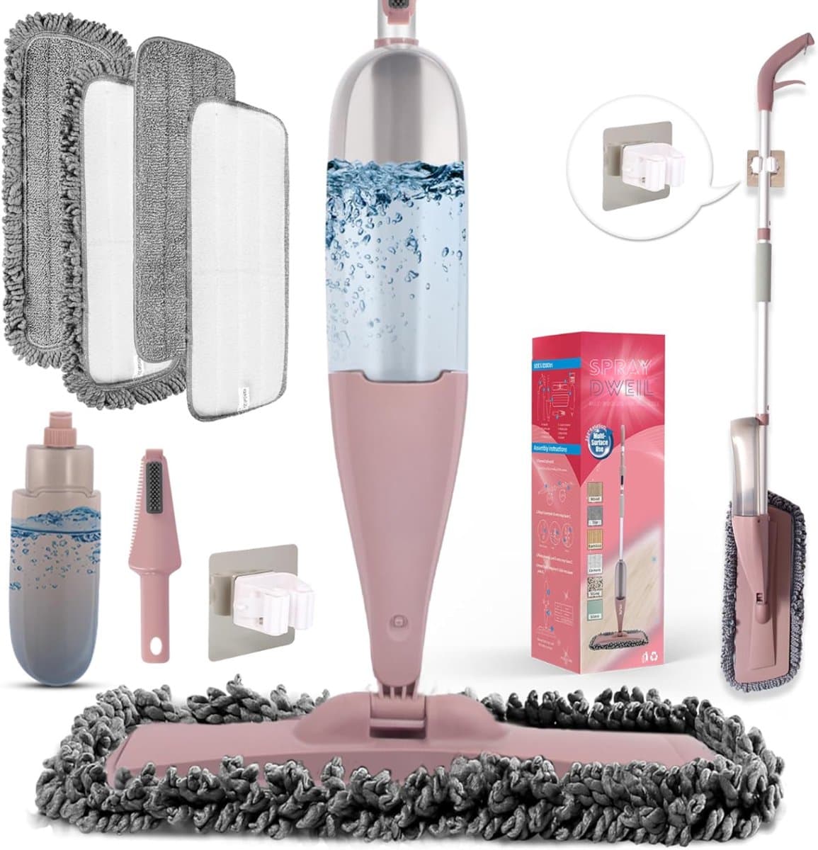 Zyrex® Dweil met spray - Dweil - Mop - Roze - ‎42cm x 17cm x 125cm
