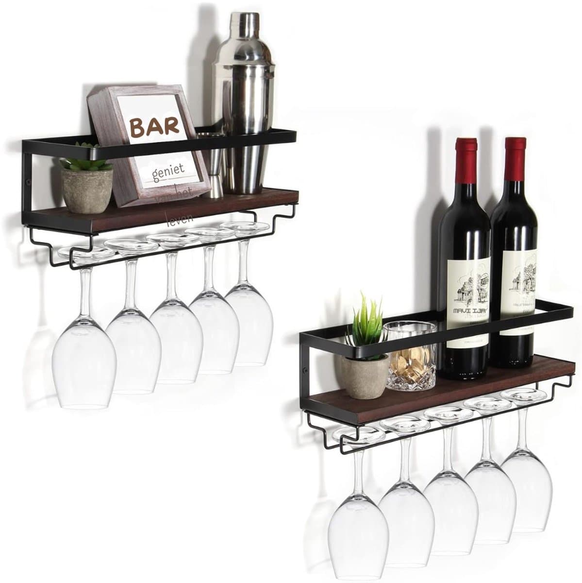 Zyrex® Wijnrek Muur - Wijnrek - Wijnrekken - Zwart - ‎12cm x 43cm x 13cm