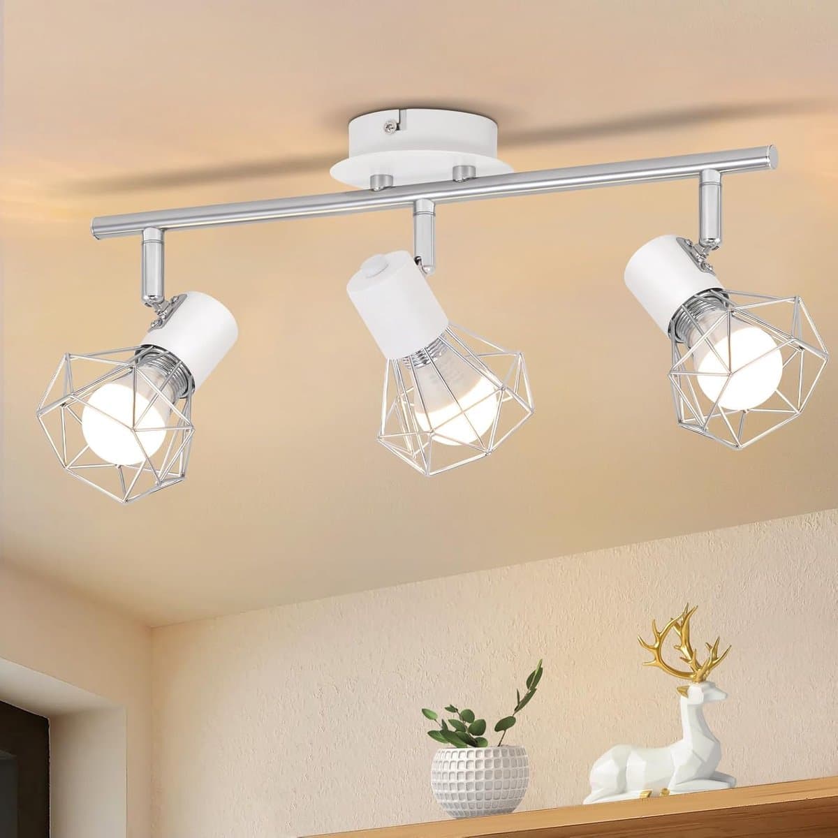 Glitzerlife - Plafondspot Plafondlamp - 3xE14 fitting - Draaibaar en Kantelbaar - Opbouwspots Industrieel Metaal - Ø49cm - Wit