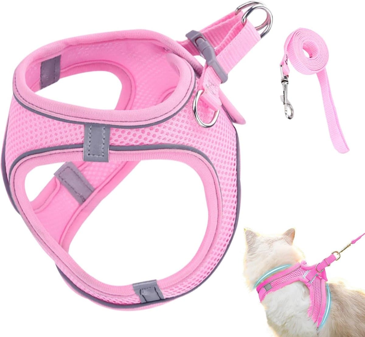 Kattenharnas Verstelbaar - Veilig Tuigje - Outdoor Avontuur - Robuuste Vest Combinatie - XS tot L - Roze
