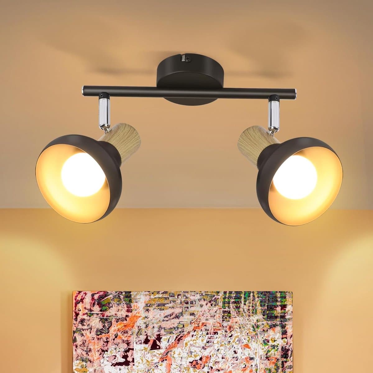 Glitzerlife - Plafondspot Plafondlamp - vintage industrieel retro - opbouwspots - 2xE14 fitting - draaibaar 350° en kantelbaar 90° - ijzer - Ø25,5cm - zwart