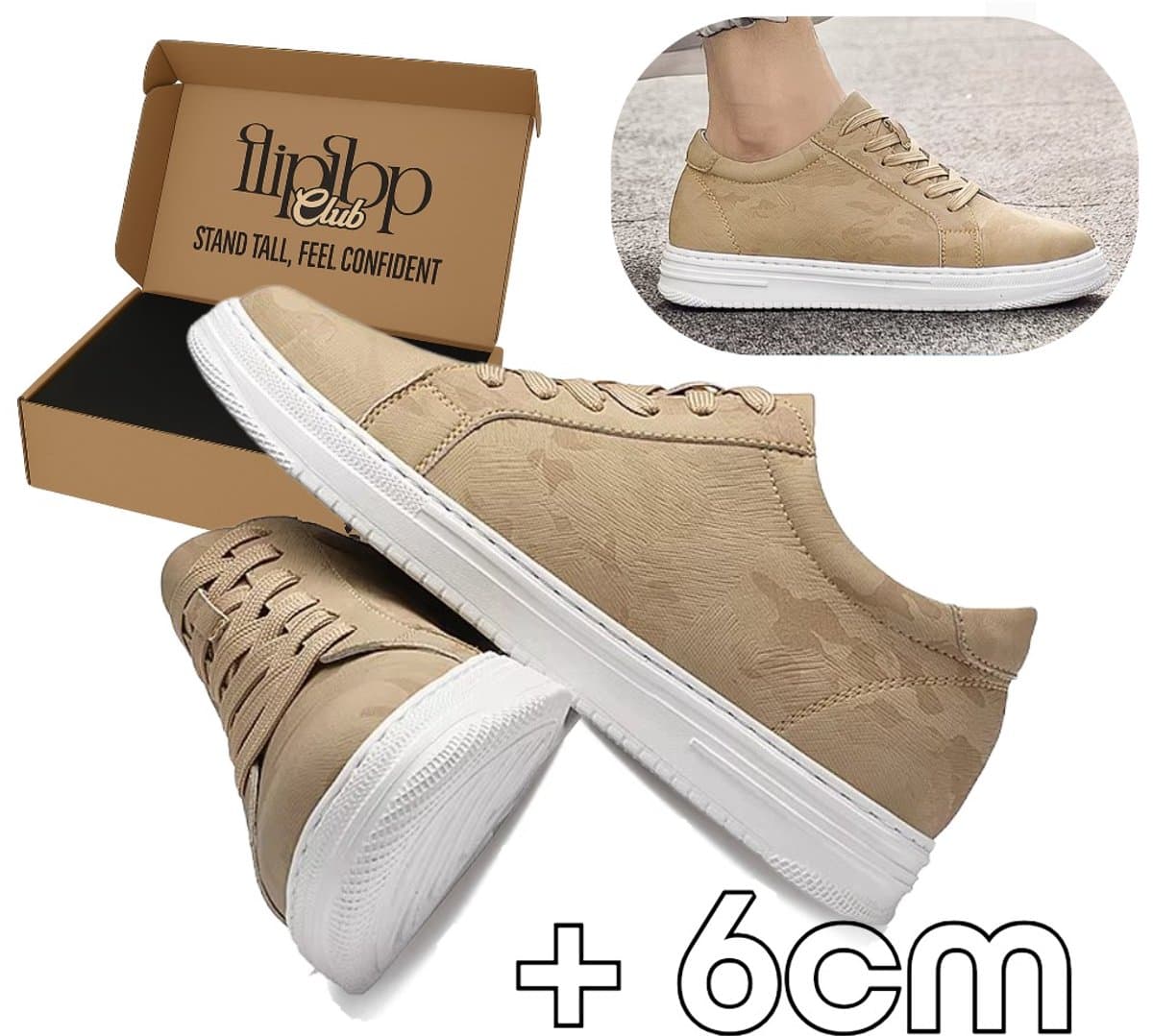 FLIPFLOP CLUB Verhogende Sneakers Heren (43) – +6 cm Lengte – Onzichtbare Verhoging – Comfort Sneakers – Kunstleer – Casual Schoenen Beige