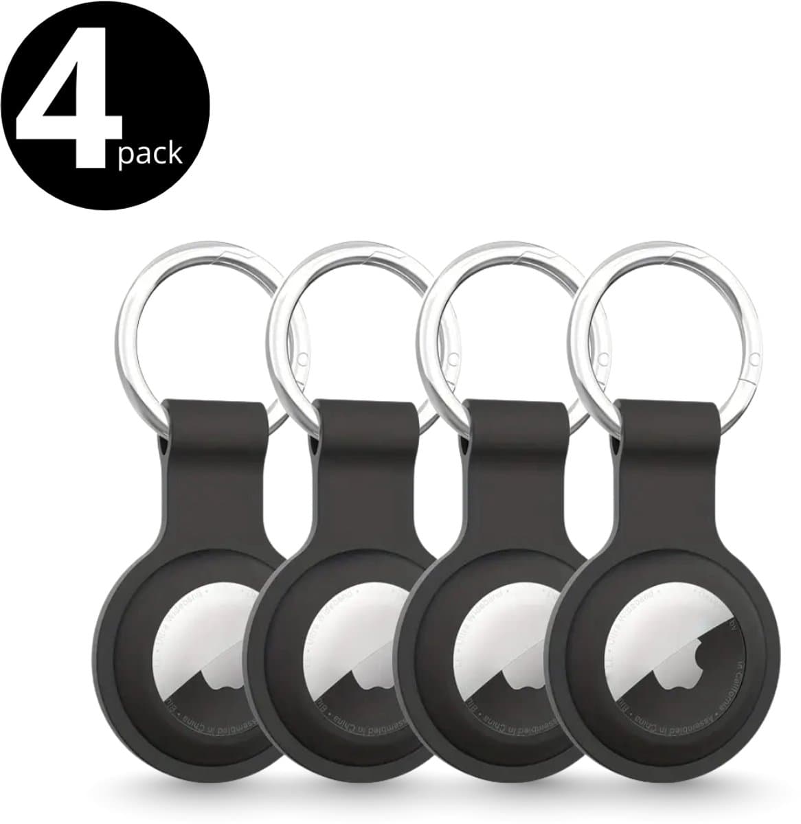 Ferosi AirTag Sleutelhanger Set Zwart – 4 Stuks Siliconen AirTag Hoesje met Ring – Beschermhoes Geschikt voor Apple AirTag