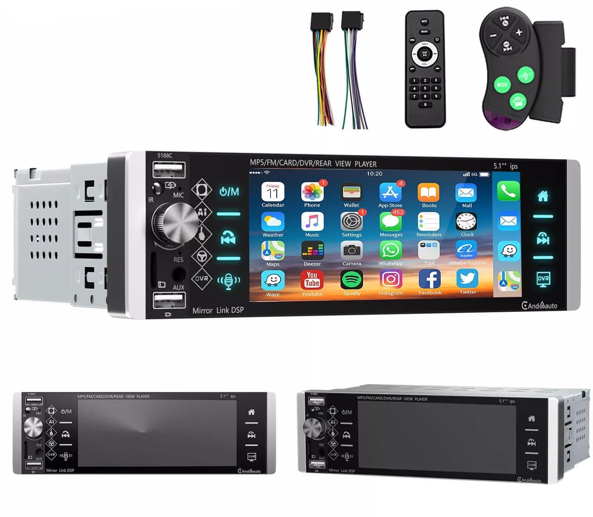 ESSGOO 1Din Autoradio Universeel - 5,1Inch Touchscreen - Apple Carplay & Android Auto (Draadloos) - Bluetooth - Mirrorlink - FM Ontvanger