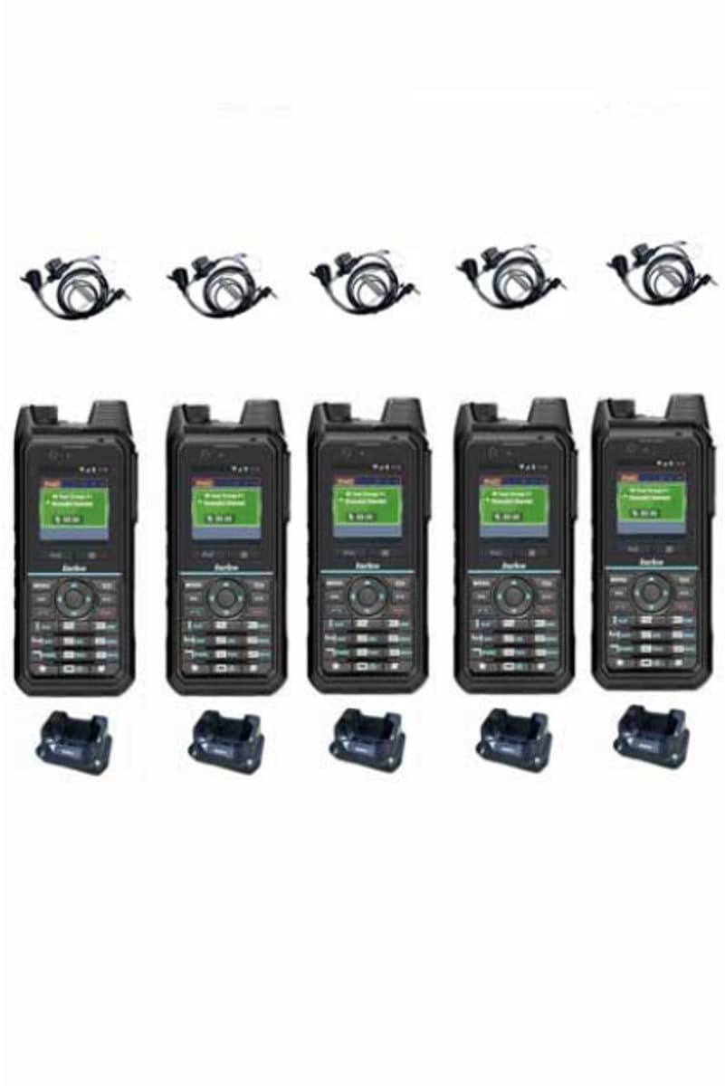 Set van 5 Inrico T330 4G LTE Zello Smart Portofoon IP68 met tafellader en beveiliging oortje
