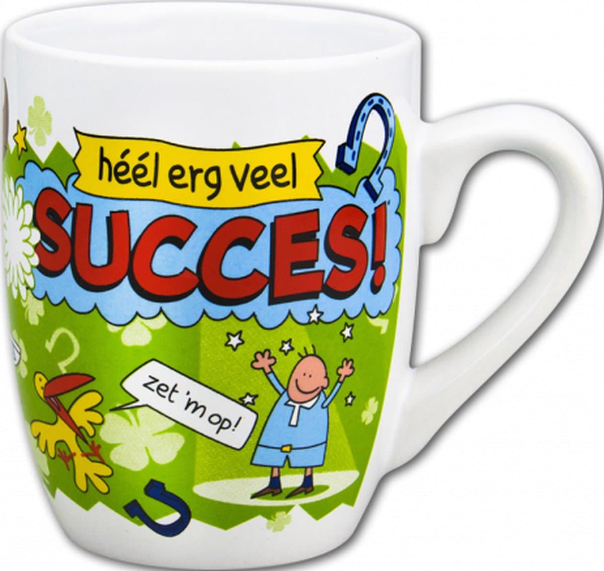 Mok - Cartoon Mok - Héél erg veel Succes - In cadeauverpakking met gekleurd lint
