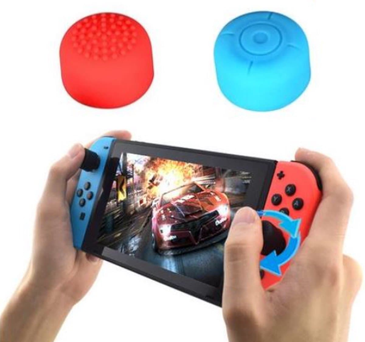 Hoge Controller Thumbgrips - Thumb Grip Cap - Thumbsticks - Thumb Grips geschikt voor Nintendo Switch - Combinatie Set van Blauw/Rood Hoog