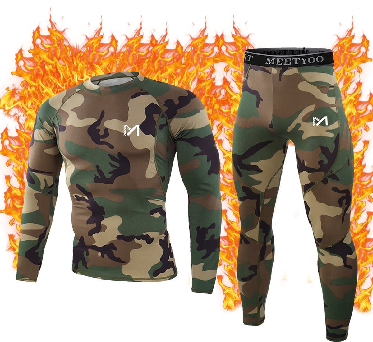 MEETHOO Men's Thermal Heren Thermische Onderkleding Set Vochtafvoerende Lange Onderbroeken Snel Drogende Basislaag Sport Compressie Pak Voor Training Skiën Hardlopen Hiken -zwarte camouflage-JUNGLE_GROEN-XL