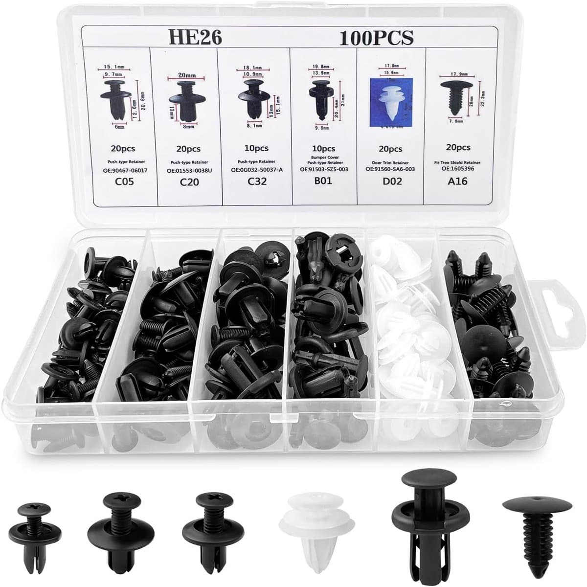 Peysaitr Bevestigingsclips - kunststof auto clips - 6 maten - 100 stuks