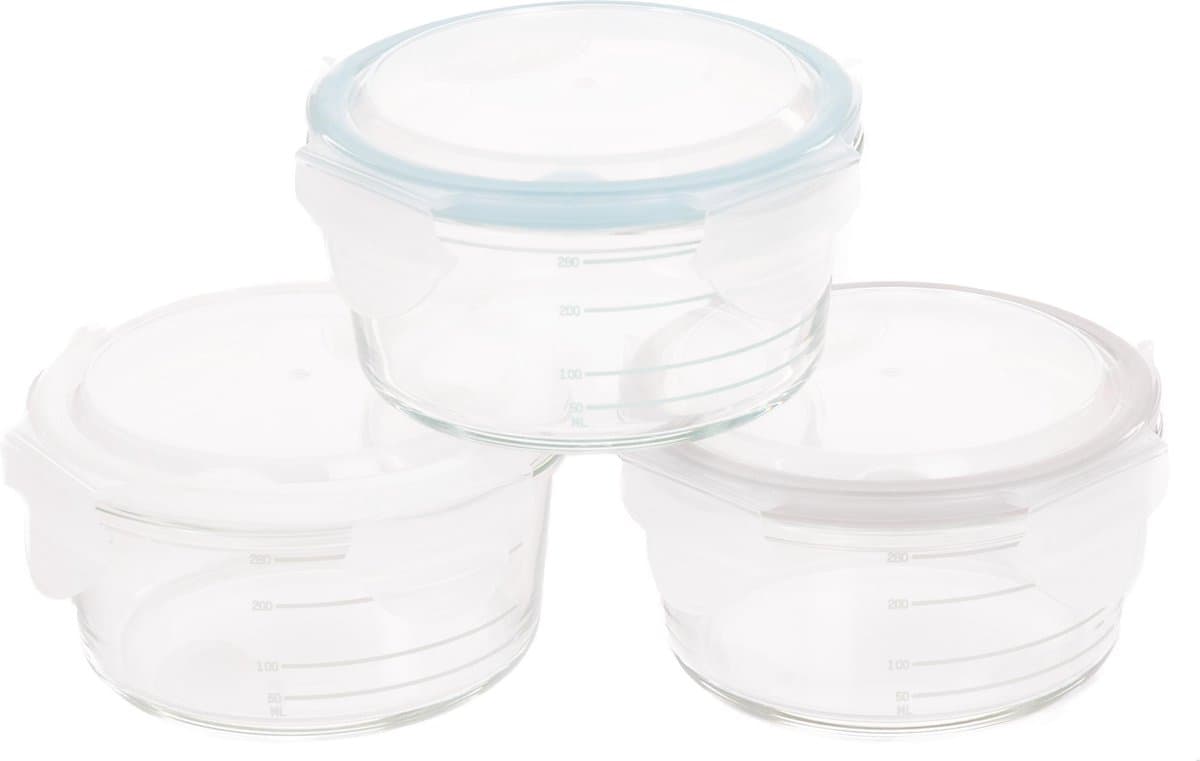 Bo Jungle - Voorraadpotten in glas met deksel - Bewaarpotjes Babyvoeding - Vaatwasbestendig - Geschikt voor magnetron oven en vriezer - Luchtdicht - Inhoud 360 ml - Bowls Glass Wit Grijs Blauw