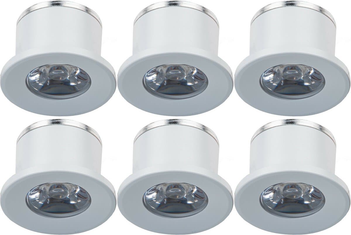 LED Veranda Spot Verlichting 6 Pack - Velvalux - 1W - Warm Wit 3000K - Inbouw - Dimbaar - Rond - Mat Wit - Aluminium - Ø31mm