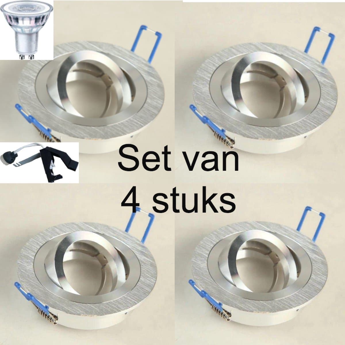 LED Inbouwspot Kantelbaar Rond Aluminium GU10 Inclusief Dimbare Philips LED Lamp 4000K 230V Ø90 mm - 4 stuks