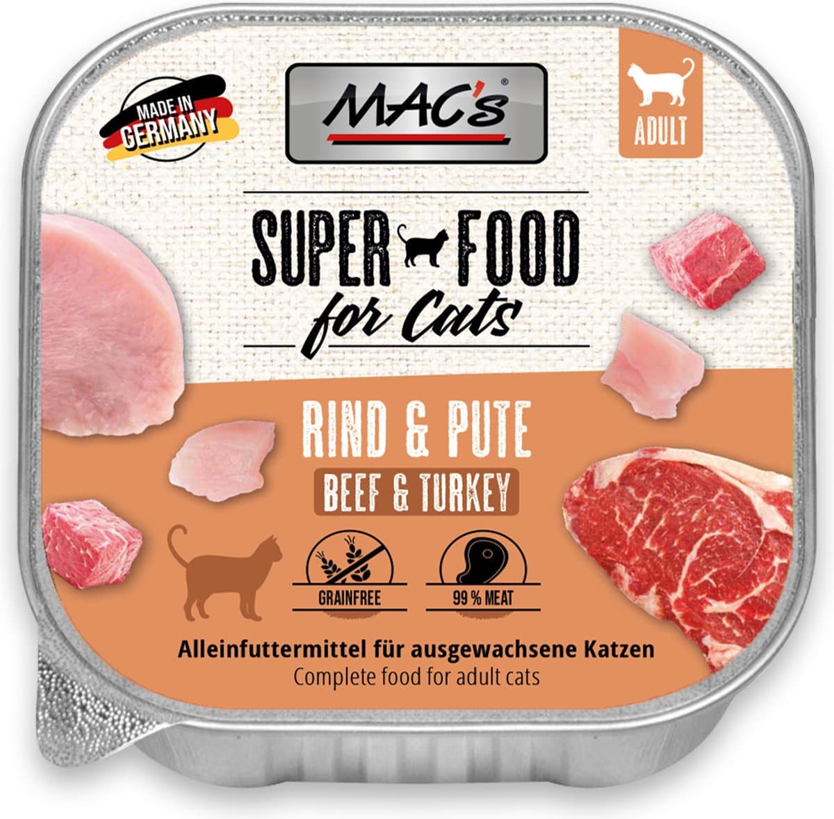 Mac’s Kattenvoer kuipje 99% vlees - Rund en kalkoen 16 x 100g