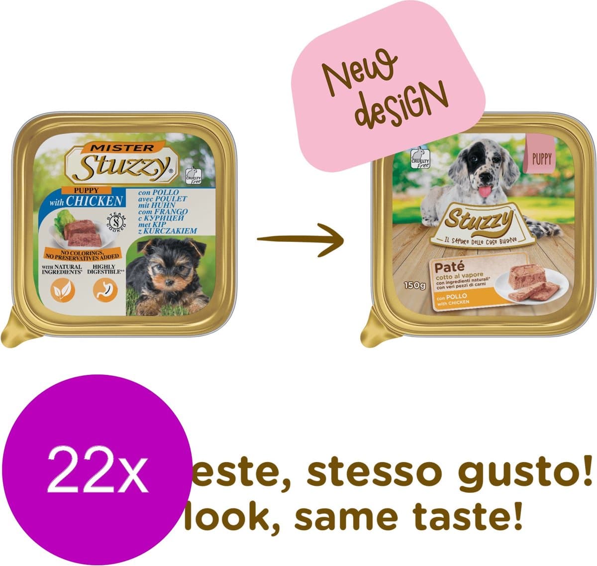 Mister Stuzzy Dog Paté Puppy - Hondenvoer - 22 x Kip 150 g