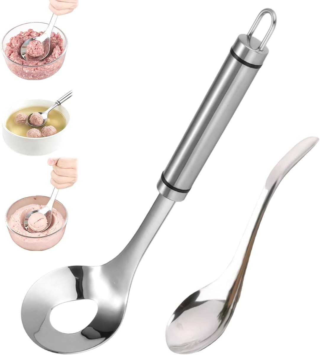 Gehaktballen Maker - 2 Delige Set - RVS Gehaktballetjesschep - Gehaktballepels met Gaatjes - Gehaktballen Lepel - Keukengerei - Gehaktballenlepel - Vaatwasserbestendig - Gemakkelijk Schoon te Maken - Voor Vlees & Groenteballetjes - TENGYIF®