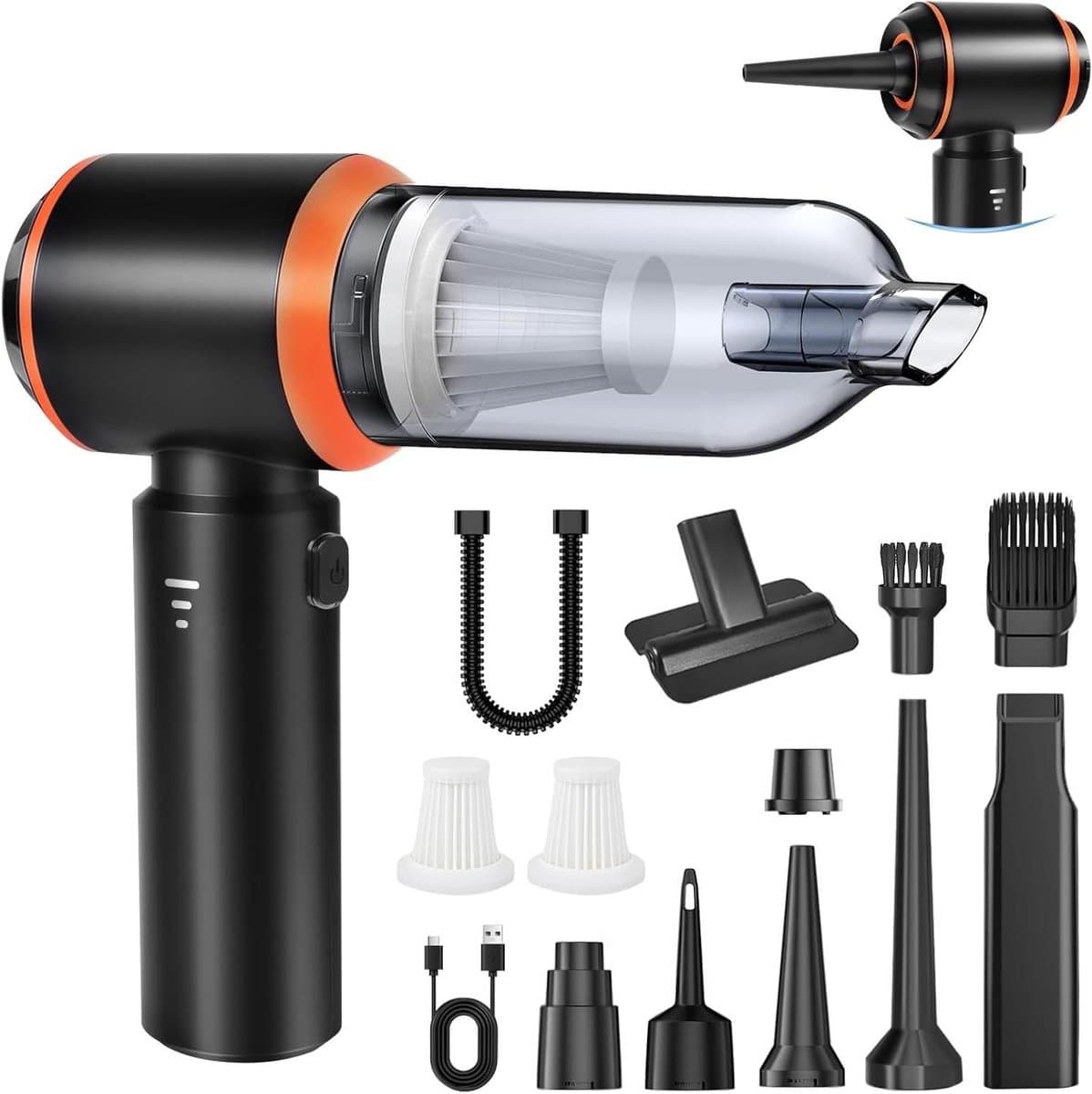 Draagbare Kruimeldief - Mini Stofzuiger - Auto Interieur Reinigen - 4-in-1 Multifunctioneel - 20.000 Pa - Zwart