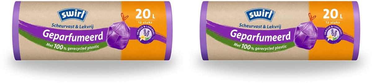 2 x Swirl – Pedaalemmerzakken – Trekband Geparfumeerd – 20 L – 12 zakken - Bulkverpakking - 2 stuks