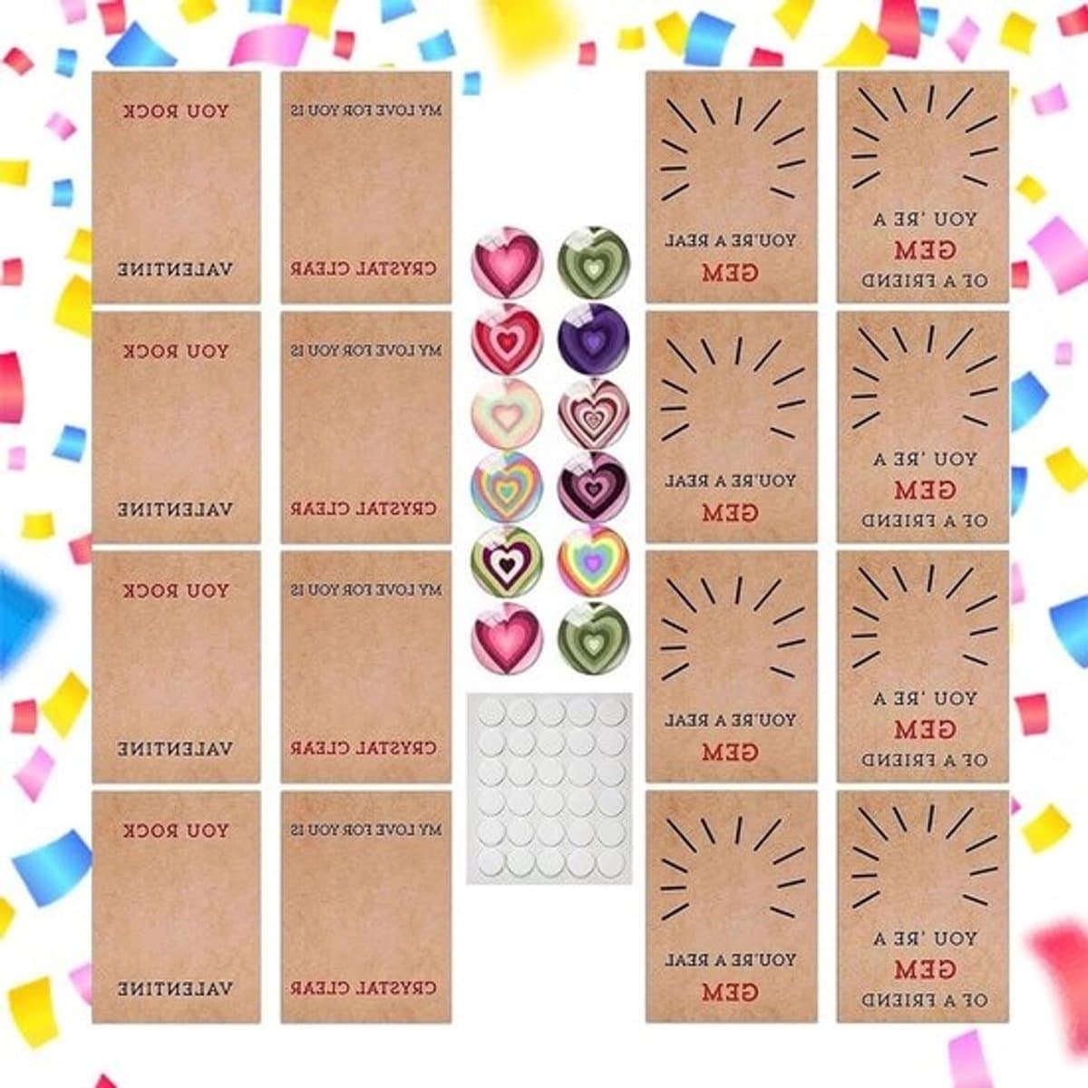 Valentijnskaarten - Wenskaarten hart - Klasuitwisseling - Kristalhartdesign - 12 stuks - Niet gespecificeerd