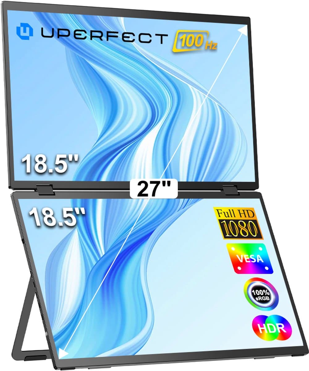 UPERFECT Delta Max Dual Portable Monitor 18.5" 100Hz 100% sRGB Draagbaar Monitor with Stand & VESA Mount for Laptop/Switch/MacBook