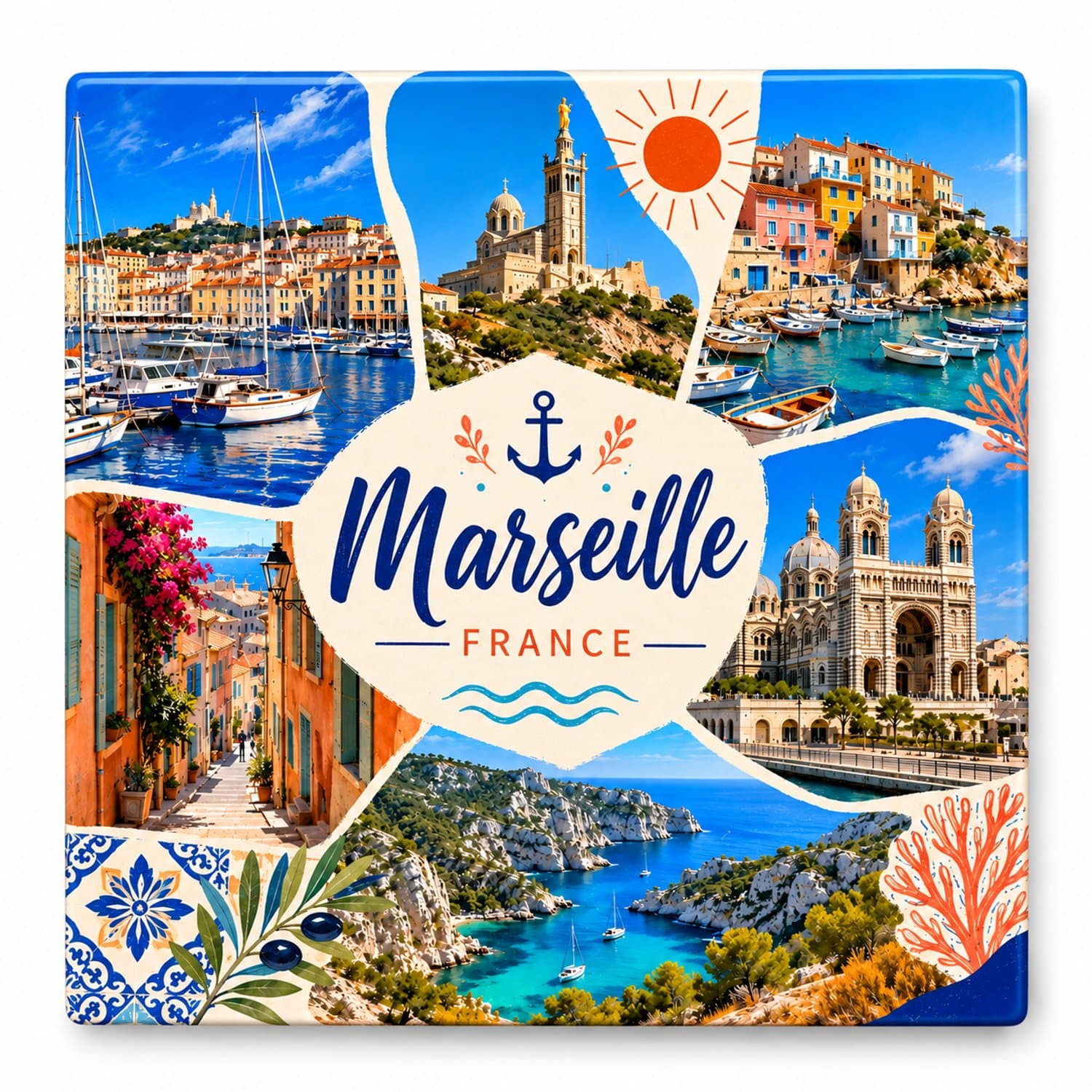 Koelkastmagneet Marseille – Souvenir Magneet 9x7 cm – Frankrijk Magneet – Reis Cadeau