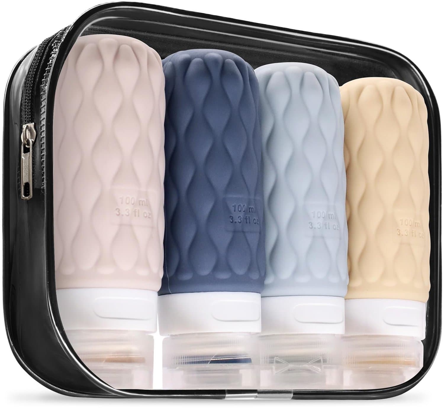 4 Stuks Reisflessen voor Toiletartikelen, 100 ml Siliconen Reisflessen Set, Lekvrij Reisflessen Reisflessen Containers voor Shampoo Conditioner Lotion
