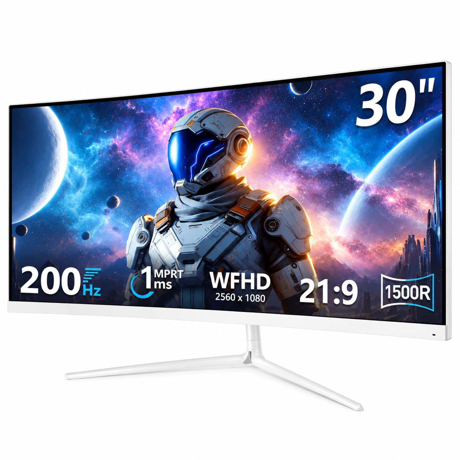 Gaming Monitor 30 Inch Curved – 200Hz – 1ms – Ultrawide 2560x1080 – 1500R VA-Scherm – Wit