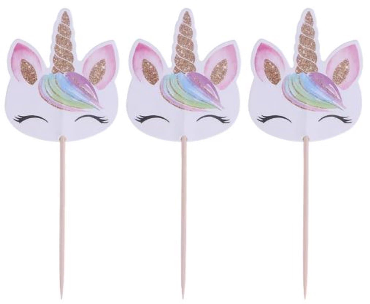 24x Eenhoorn cocktailprikkers - Unicorn prikkers - Cocktailprikkers - Taartprikkers - Cupcake prikkers - Feestprikkers - Unicorn cocktail picks - Multicolor - Papier en hout - Jonyx