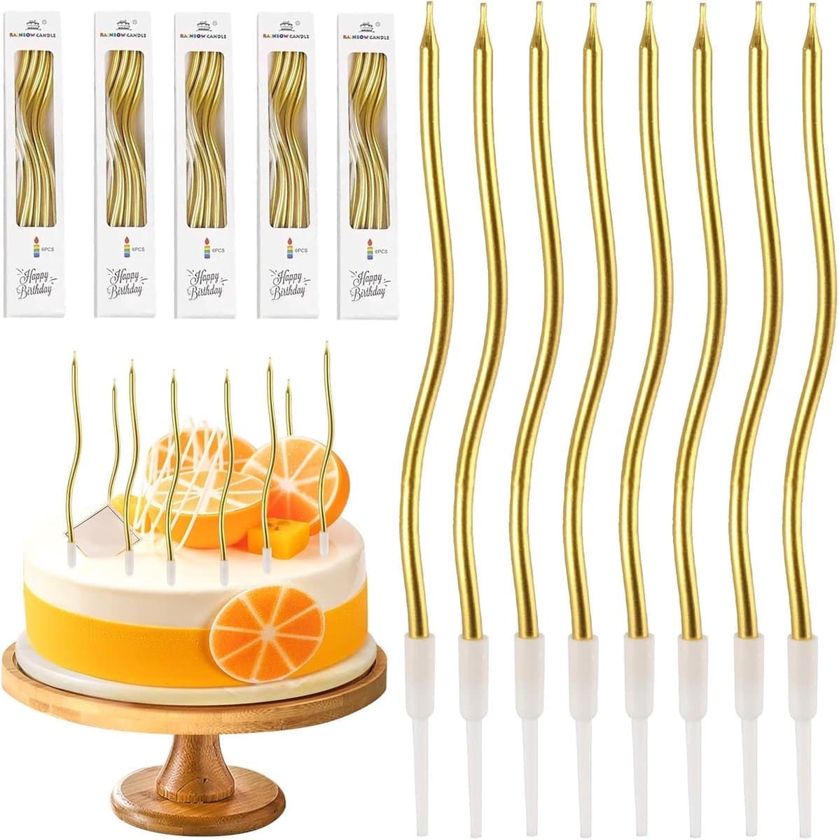 SnelShoppen - 54 Stuks Verjaardagskaarsen Goud, Curved Cake Kaarsen, Feestdecoratie voor Taart, Geurloos en Rookvrij, Ideaal voor Verjaardag, Bruiloft