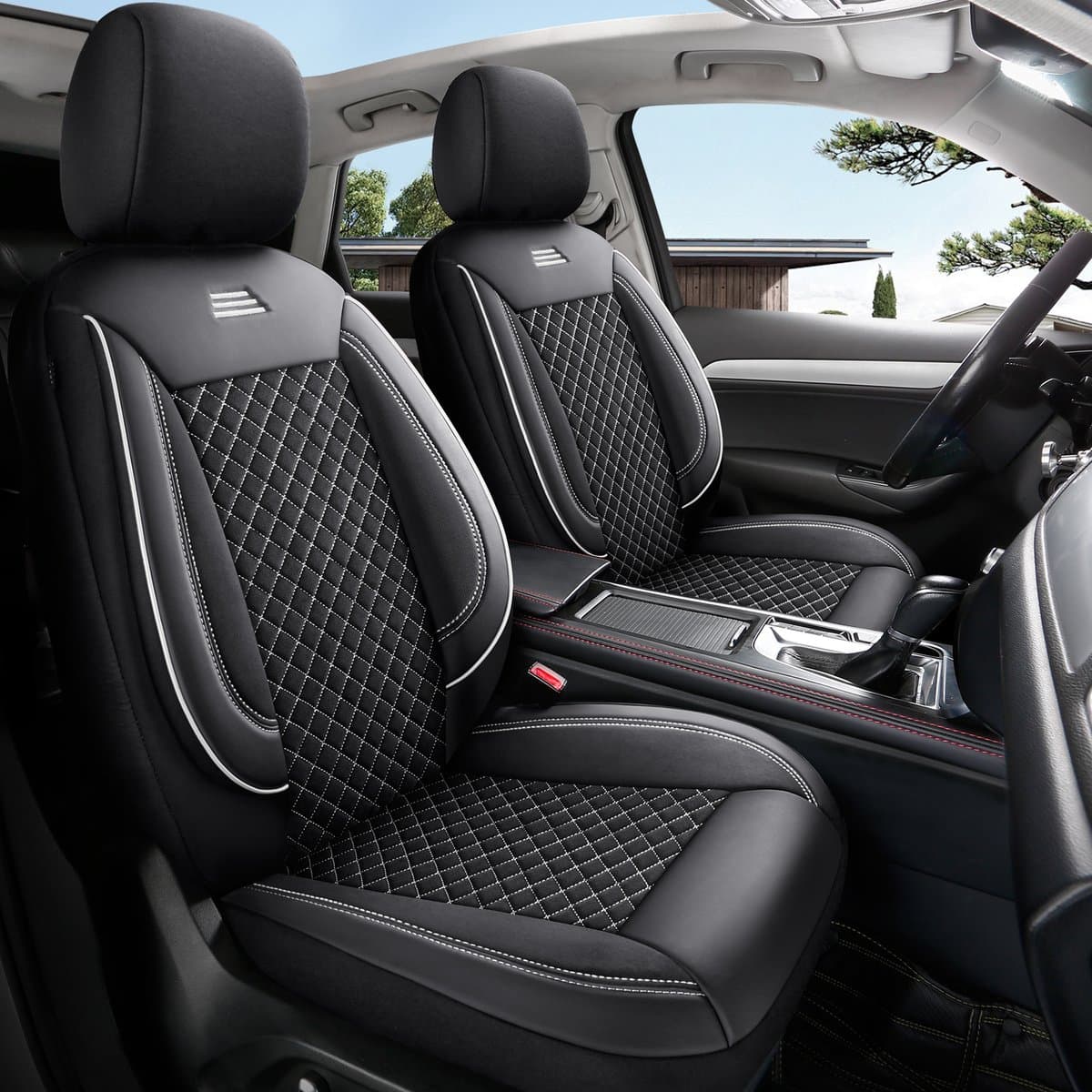 Stoelhoezen Toyota Verso 2 - Complete set - Witte stiknaden - AIM