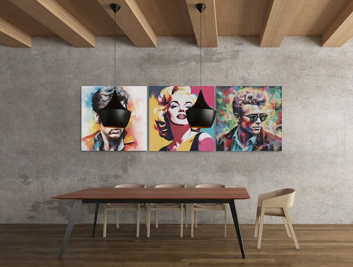 Drieluik Canvas Schilderij Retro Icons – Kleurrijke Pop Art Muurdecoratie - 3x60x60 cm