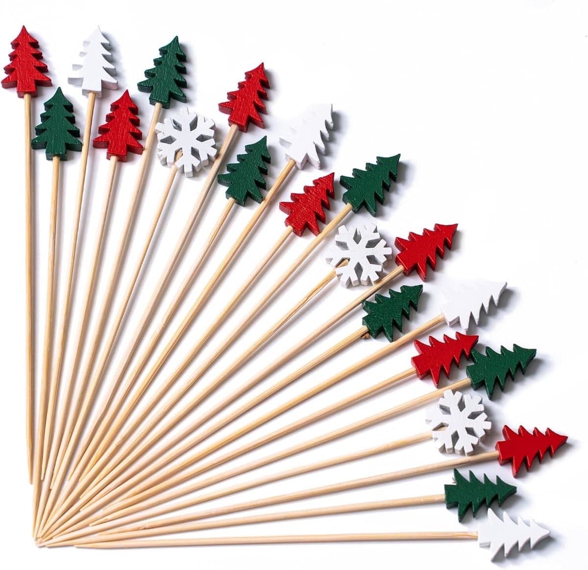 Sander Shop Kerstcocktailprikkers 4,7 inch 200 stuks Bamboe Fancy-spiesen Tandenstokers voor voorgerechten Eten Drinken Fruit Sandwich BBQ Kerstcocktailfeest Charcuterieplanken Accessoires Feestartikelen