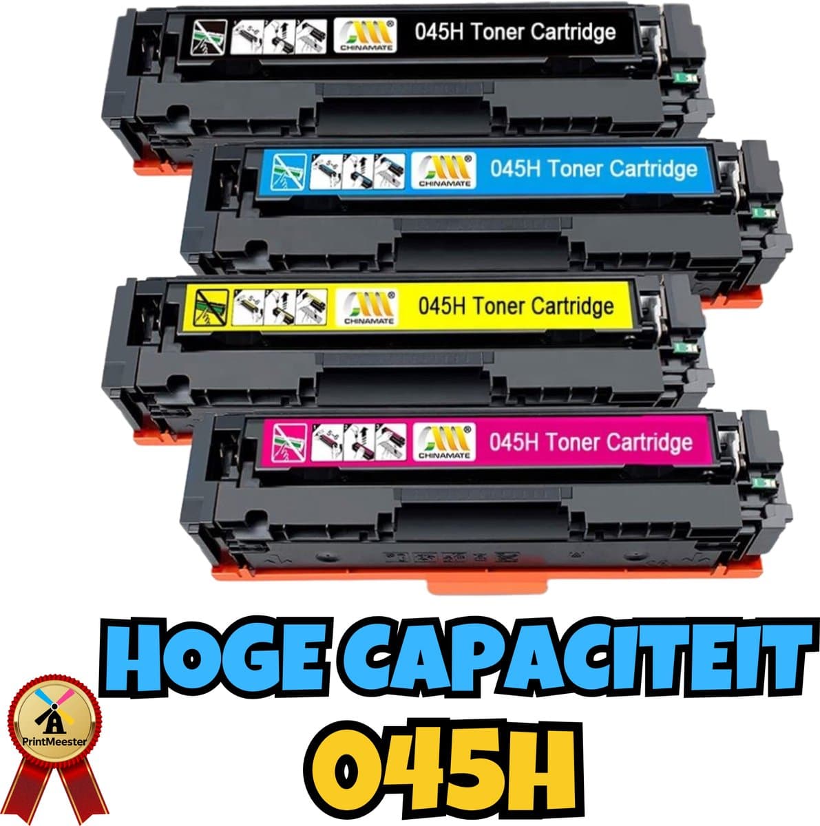 Pack van 4 Compatibele Toners Canon 045H – Zwart, Cyaan, Magenta, Geel – Hoge Capaciteit – Voor i-SENSYS LBP610 / MF630 Series